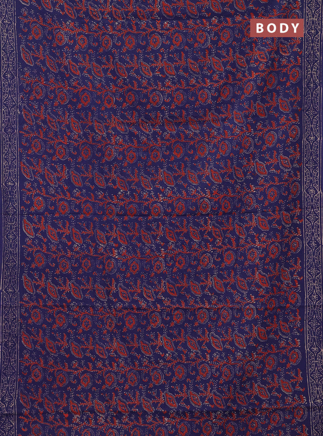 Jaipur cotton saree blue with allover ajrakh prints and printed border