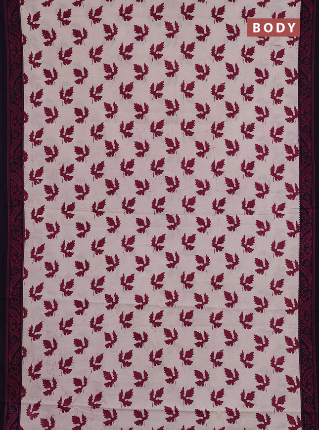 Jaipur cotton saree beige and jamun with allover butta prints and printed border