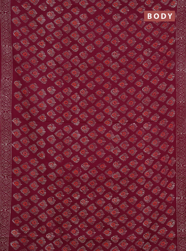 Jaipur cotton saree wine shade with allover butta prints and printed border