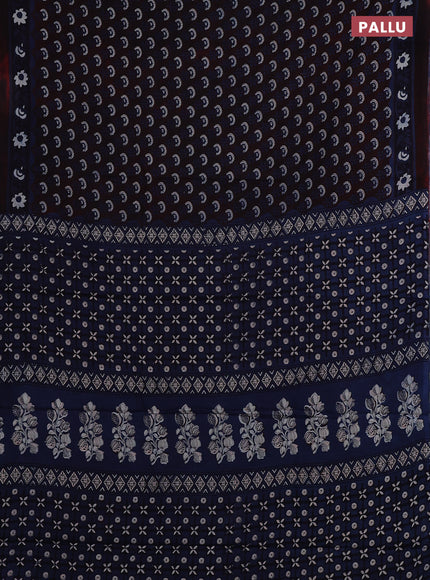 Jaipur cotton saree deep maroon and blue with allover butta prints and printed border