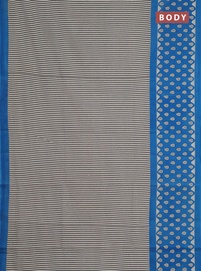 Jaipur cotton saree beige and blue with allover stripes pattern and small simple border