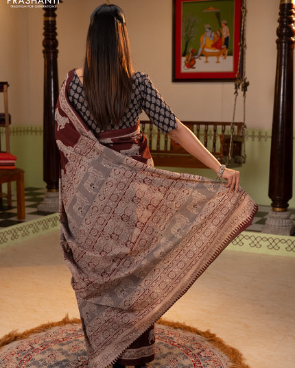Jaipur cotton saree coffee brown with allover pichwai prints and printed border