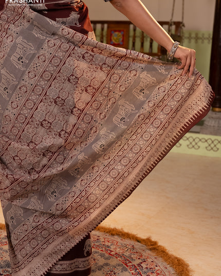Jaipur cotton saree coffee brown with allover pichwai prints and printed border