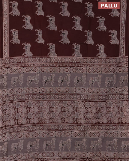 Jaipur cotton saree coffee brown with allover pichwai prints and printed border