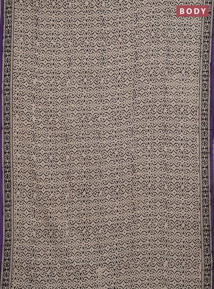 Jaipur cotton partly saree beige and purple with allover prints and printed border