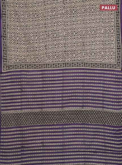 Jaipur cotton partly saree beige and purple with allover prints and printed border
