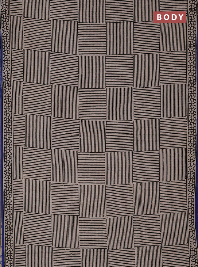 Jaipur cotton saree beige and blue with allover geometric prints and printed border