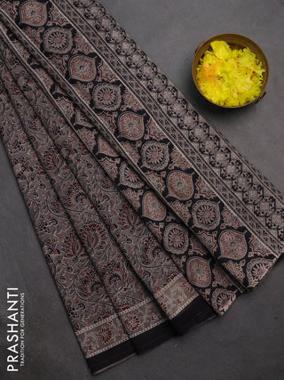 Jaipur cotton saree grey and black with allover kalamkari prints and printed border