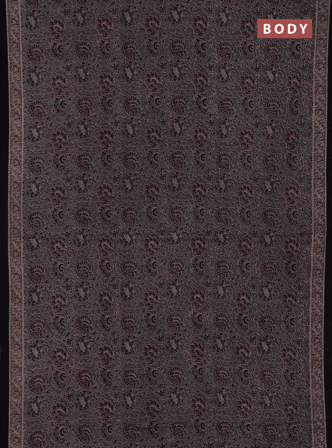 Jaipur cotton saree grey and black with allover kalamkari prints and printed border