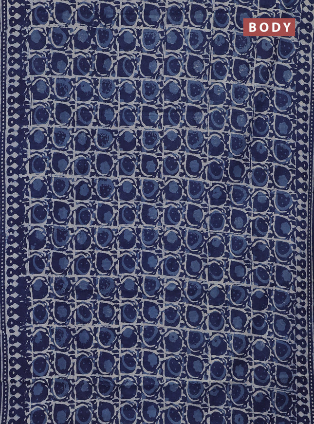 Jaipur cotton saree indigo blue with allover dabu prints and printed border