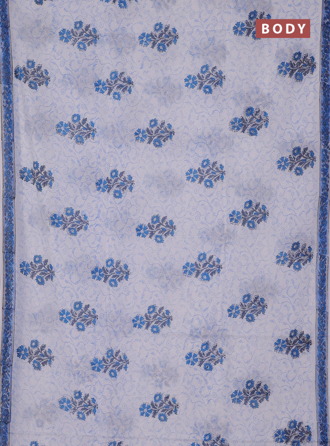 Jaipur cotton saree off white and blue with butta prints and printed border