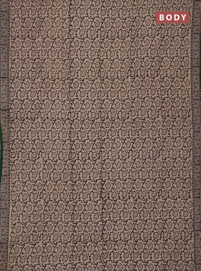 Jaipur cotton saree beige and green with allover prints and printed border