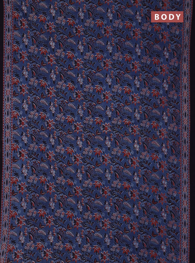 Jaipur cotton saree blue and navy blue with allover kalamkari prints and printed border