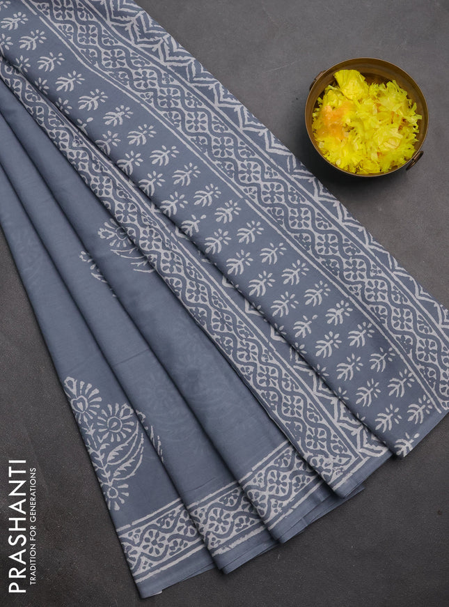 Jaipur cotton saree grey shade with butta prints and printed border