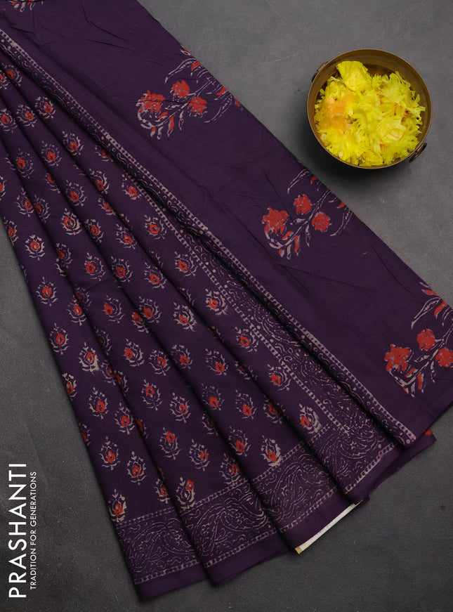 Jaipur cotton saree violet with allover butta prints and printed border