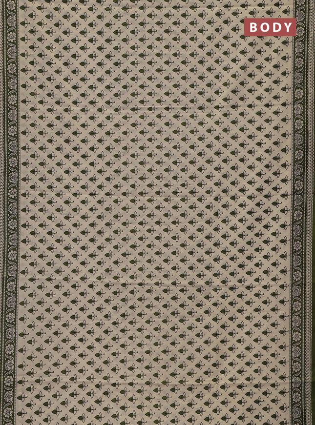 Jaipur cotton saree off white and mehendi green with allover butta prints and printed border