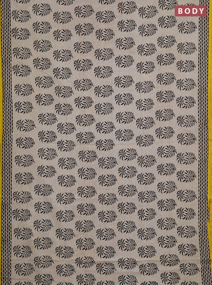 Jaipur cotton partly saree beige and mustard yellow with allover butta prints and printed border