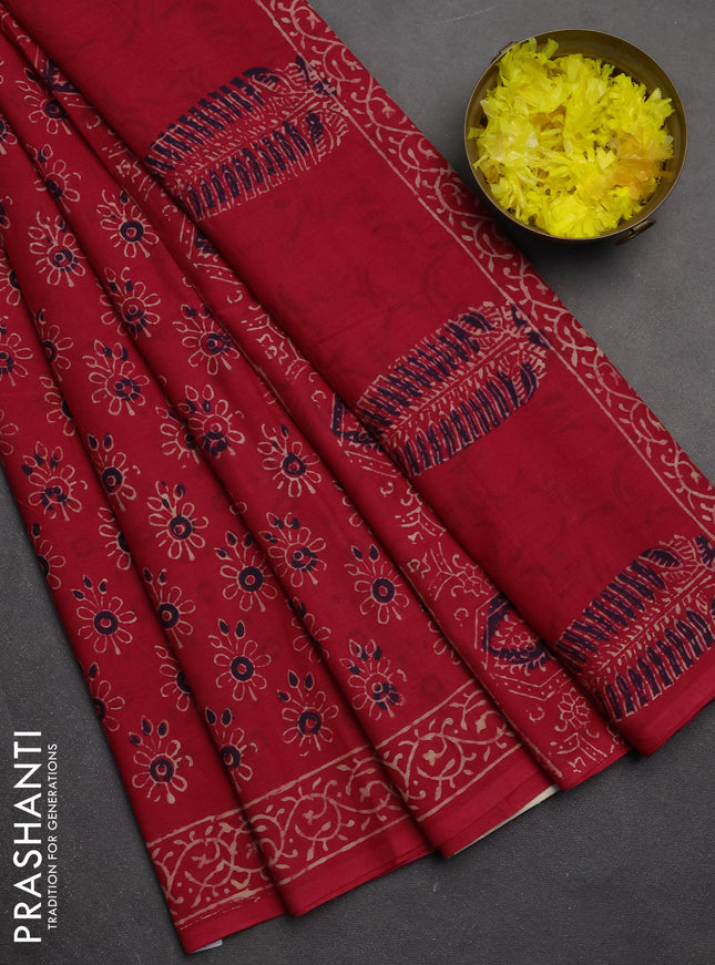 Jaipur cotton saree red with allover butta prints and printed border
