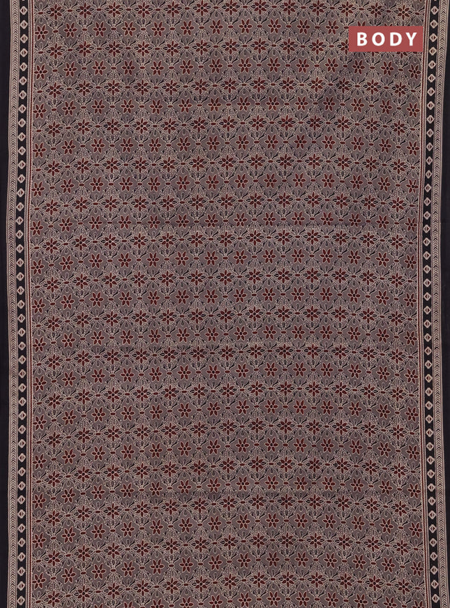 Jaipur cotton saree grey shade and black with allover ajrakh prints and printed border
