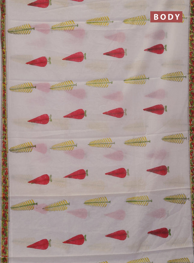 Jaipur cotton saree off white and red with allover butta prints and printed border