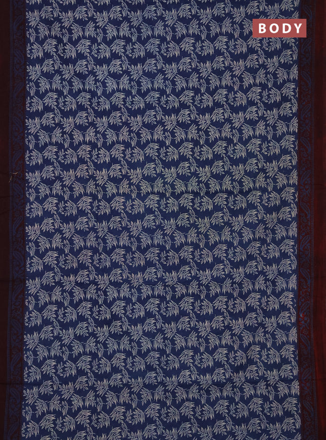 Jaipur cotton saree blue and deep maroon with allover butta prints and printed border