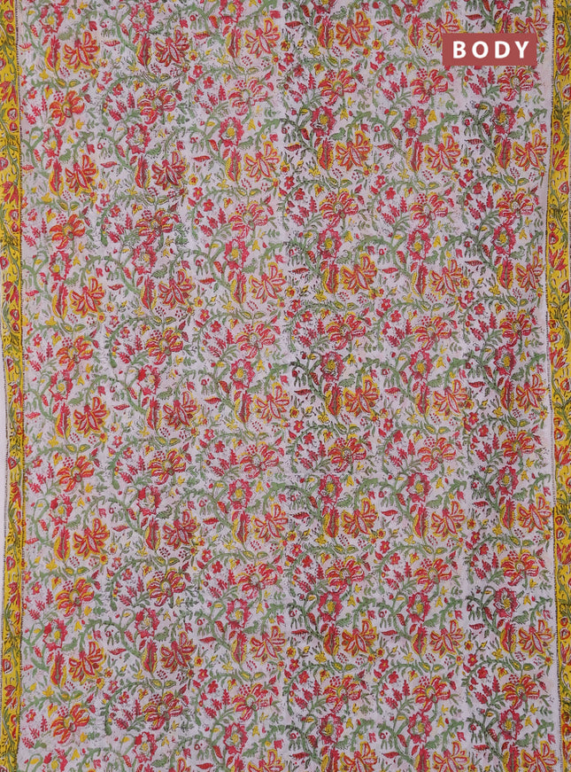 Jaipur cotton saree off white and red with allover kalamkari prints and printed border