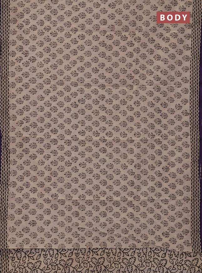 Jaipur cotton saree beige and violet with allover butta prints and printed border