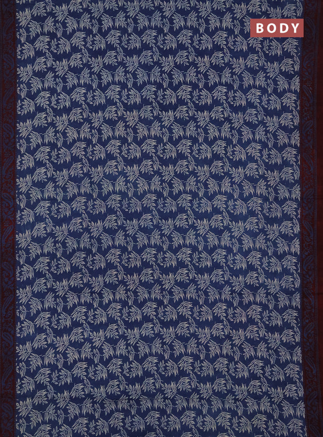 Jaipur cotton saree blue and deep maroon with allover butta prints and printed border