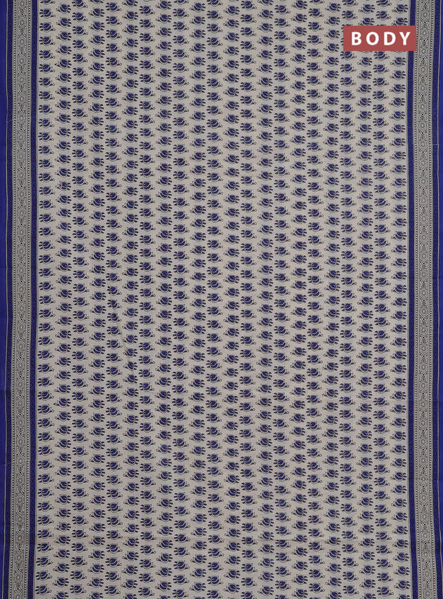 Jaipur cotton saree beige and blue with allover butta prints and printed border