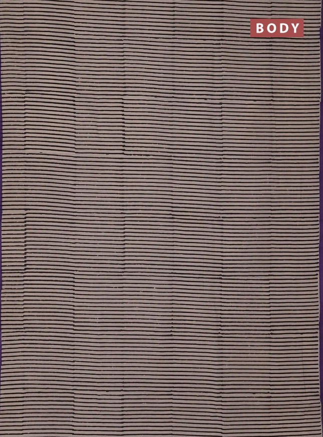 Jaipur cotton saree beige and purple with allover stripe pattern and piping border