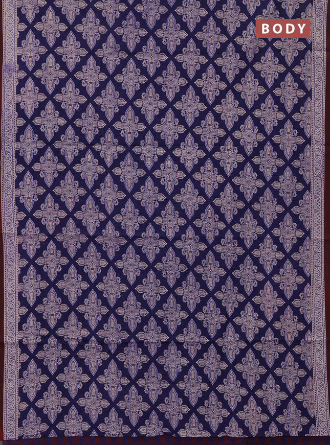 Jaipur cotton saree blue and maroon with allover ajrakh prints and printed border