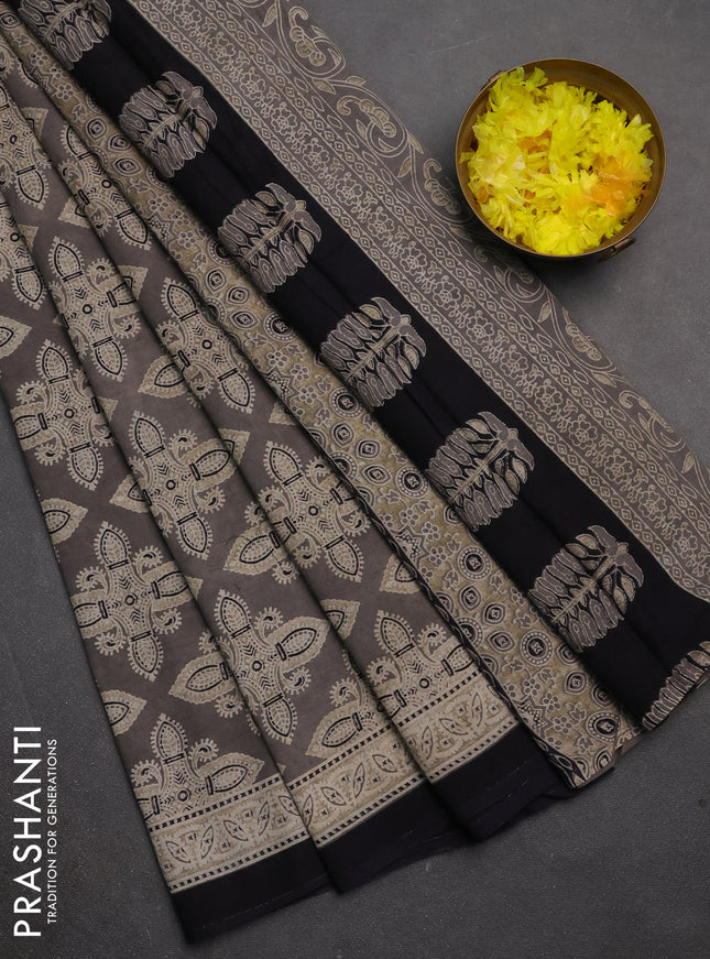 Jaipur cotton saree grey shade and black with allover ajrakh prints and printed border