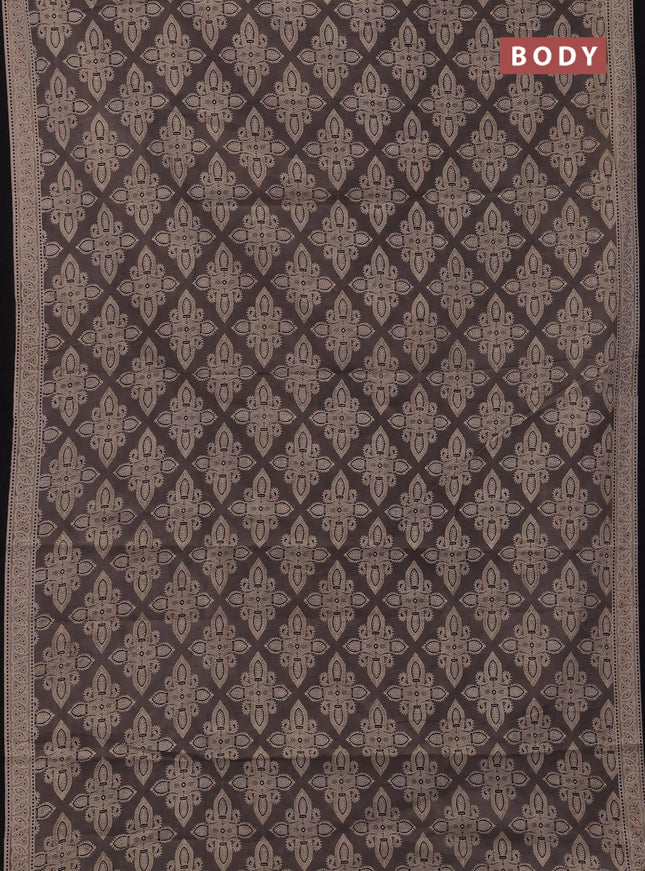 Jaipur cotton saree grey shade and black with allover ajrakh prints and printed border