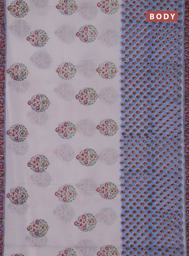 Jaipur cotton saree off white and blue with floral butta prints and long floral butta printed border
