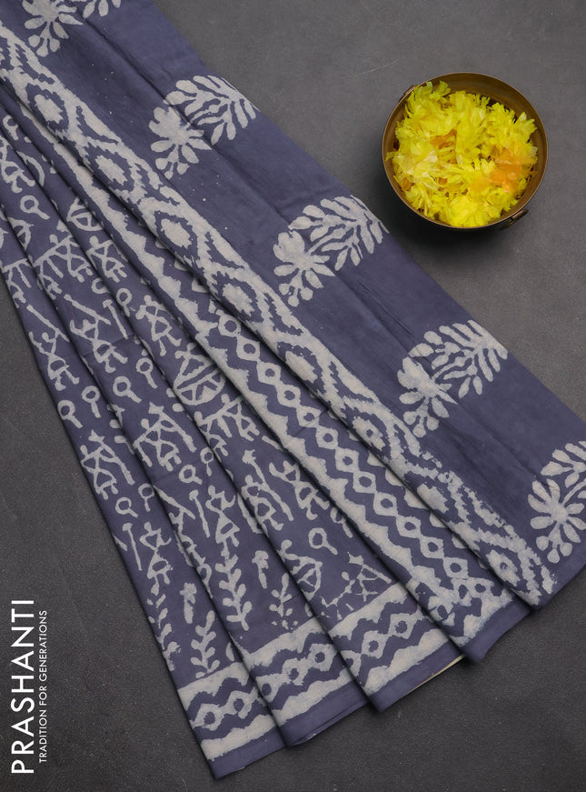Jaipur cotton saree grey with allover warli prints and printed border