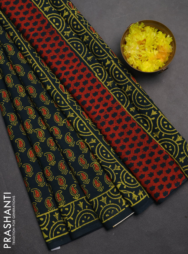Jaipur cotton saree green with allover butta prints and printed border