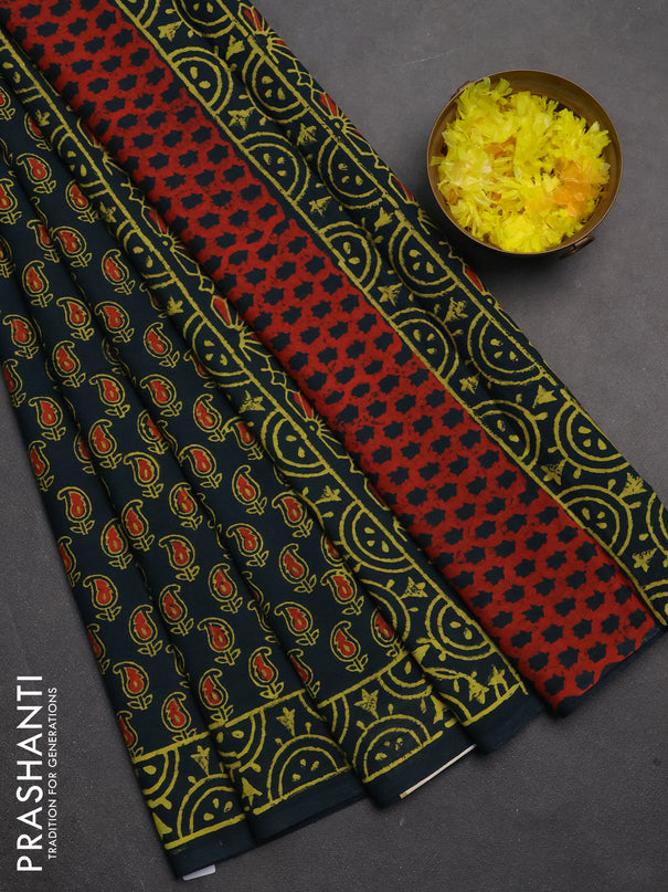 Jaipur cotton saree green with allover butta prints and printed border