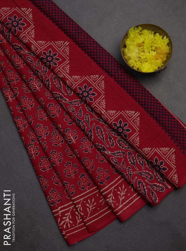 Jaipur cotton saree red with allover butta prints and printed border