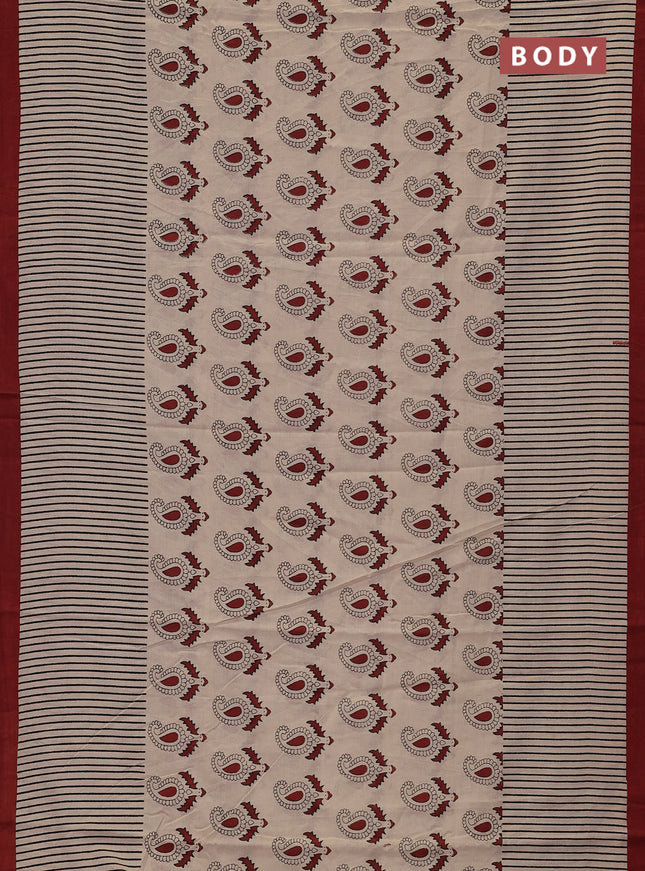 Jaipur cotton saree beige and brown with allover butta prints and long printed border