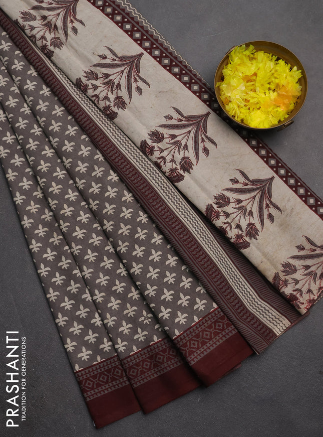 Jaipur cotton saree grey and maroon with allover butta prints and printed border