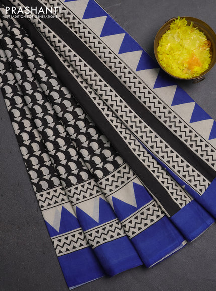 Jaipur cotton saree black and blue with allover butta prints and printed border