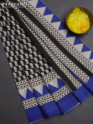 Jaipur cotton saree black and blue with allover butta prints and printed border