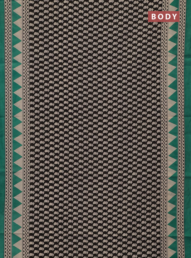 Jaipur cotton saree black and teal green with allover butta prints and printed border