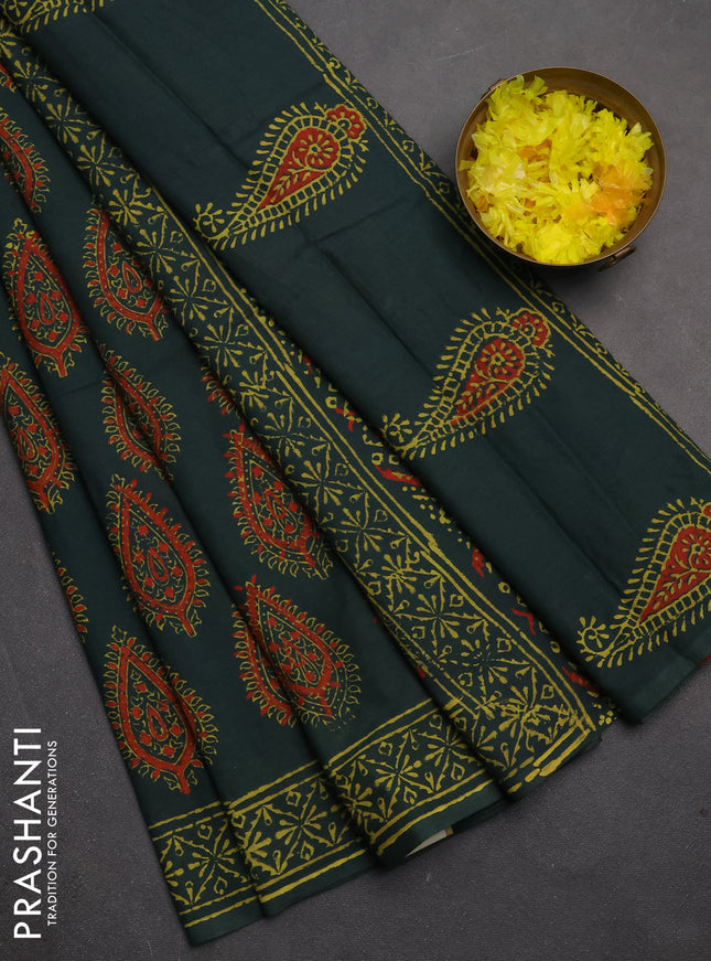 Jaipur cotton saree green with allover butta prints and printed border