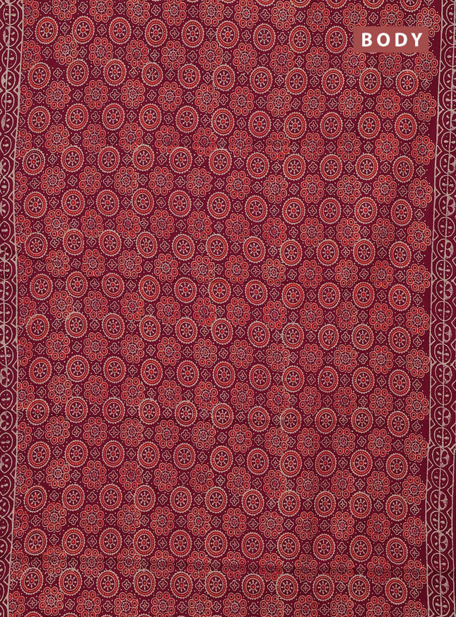 Jaipur cotton saree wine shade with allover ajrakh prints and printed border