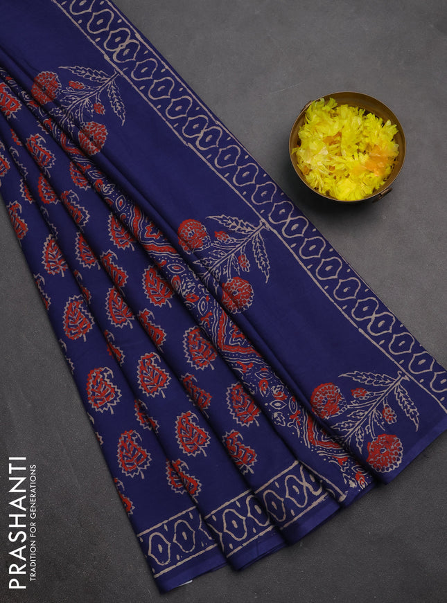 Jaipur cotton saree indigo blue with allover butta prints and printed border