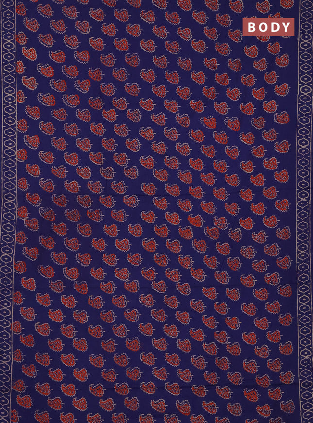 Jaipur cotton saree indigo blue with allover butta prints and printed border