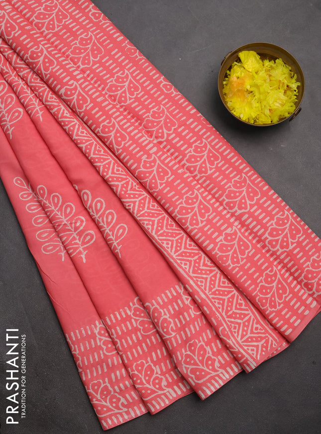 Jaipur cotton saree peach shade with butta prints and printed border