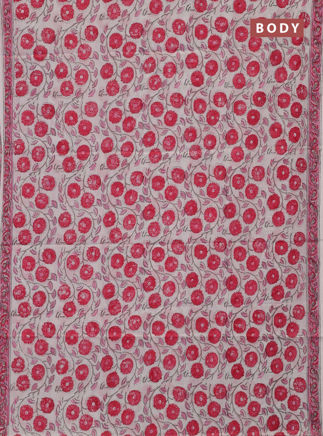 Jaipur cotton saree off white and pink shade with allover floral prints and printed border