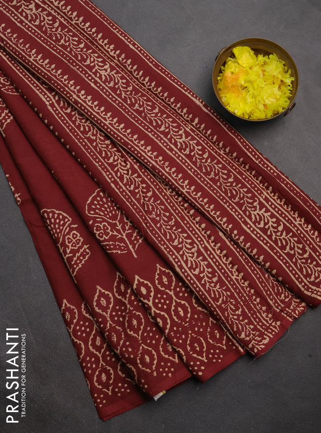 Jaipur cotton saree maroon shade with allover butta prints and printed border